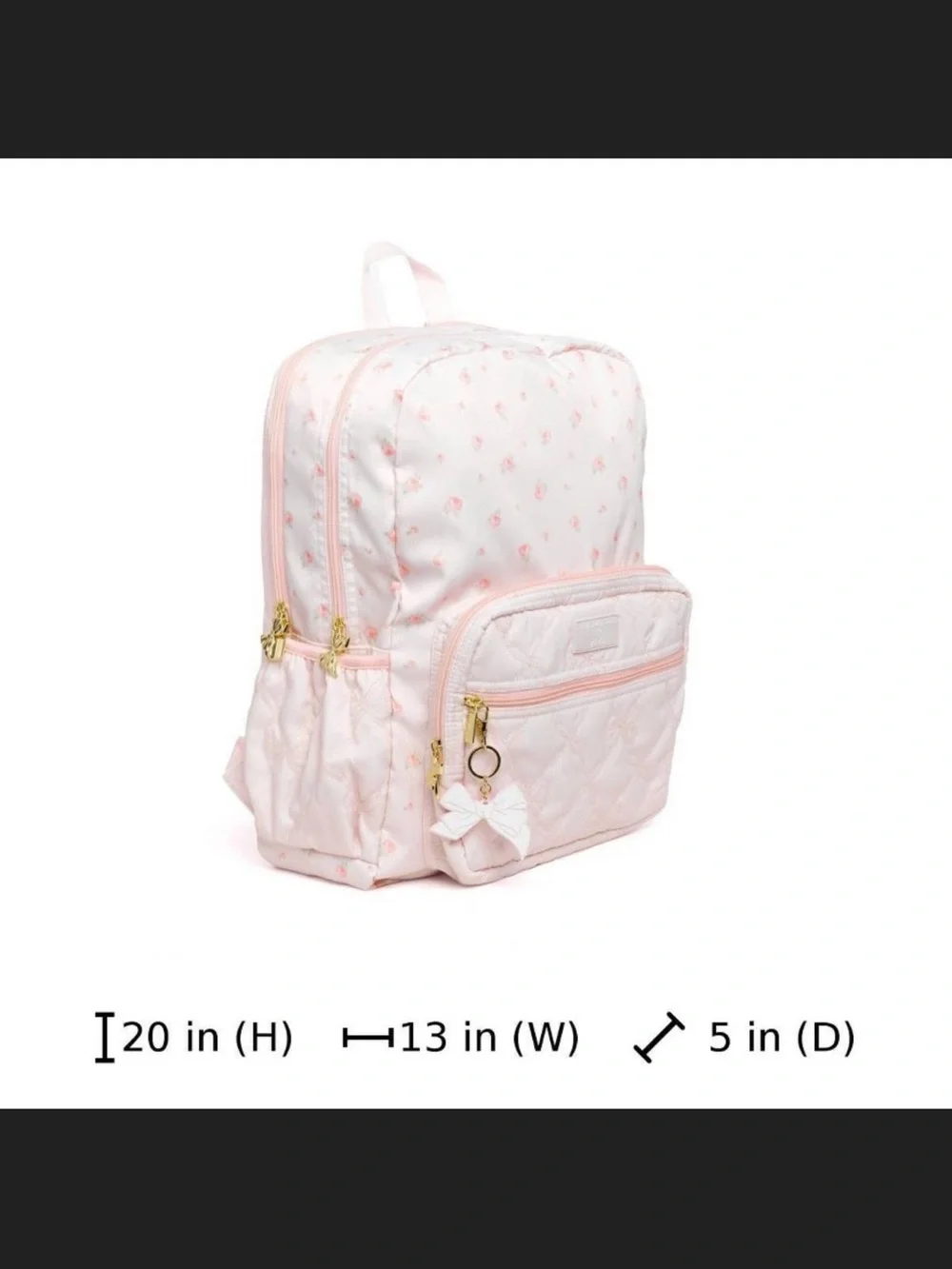 LoveShackFancy Light Pink Quilted Kids Backpack with Bow Charm
